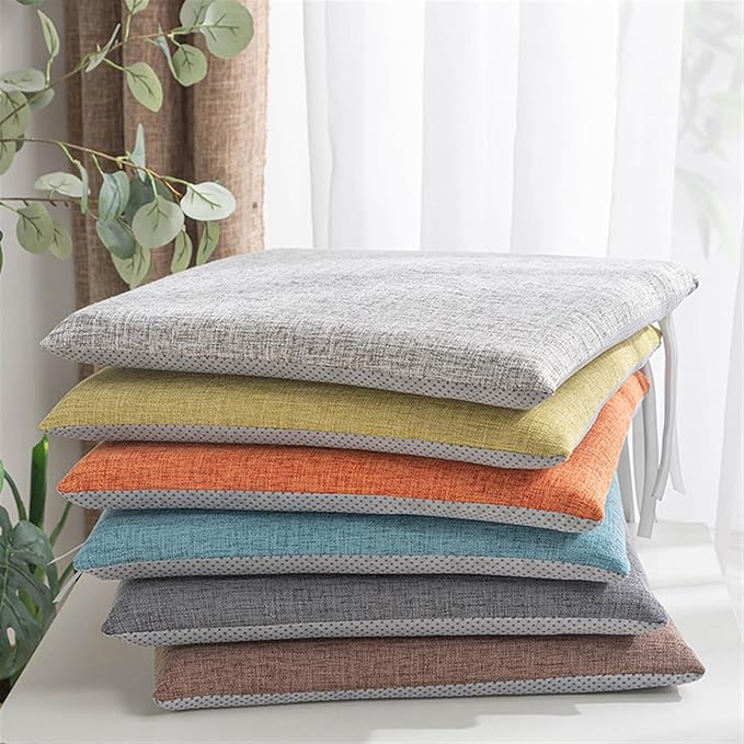 Lifup 6 Pack Chair Cushion Memory Foam Pads, Square Non-Slip Thick Dining Chair Cushions with Ties and Removable Cover for Home Office Restaurant Chair Pads Grey 18 x 18 Inch