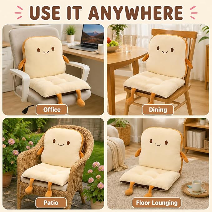 ChezMax Chair Cushion Plush Detachable Seat Back Cushion with Ties Thickened Chair Pads Toast Cartoon Waist Pillow for Outdoor Car Office Patio Bedroom Living Room Smiley