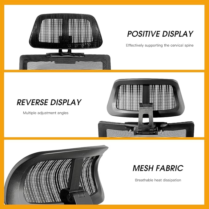 The Office Chair Headrest Attachment, Can Adjust the Height, Inclination, and Distance Between The Front and Back.Mesh Headrest is Suitable for Ergonomic Office Chairs(Black)