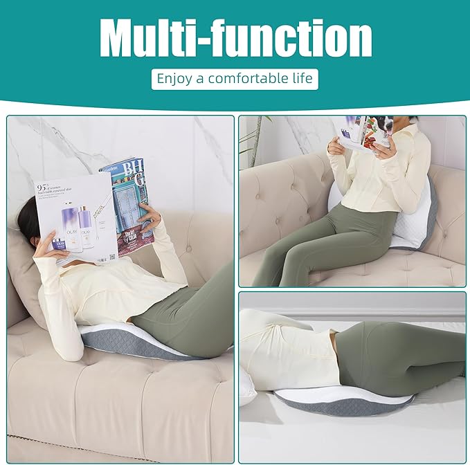 ROYALAY Lumbar Support Pillow for Bed, Memory Foam Waist Pillow for Sleeping, Ergonomic Wedge Pillow for Back Support, Elevated Body Pillow with Removable Cover for Side, Back and Stomach Sleepers