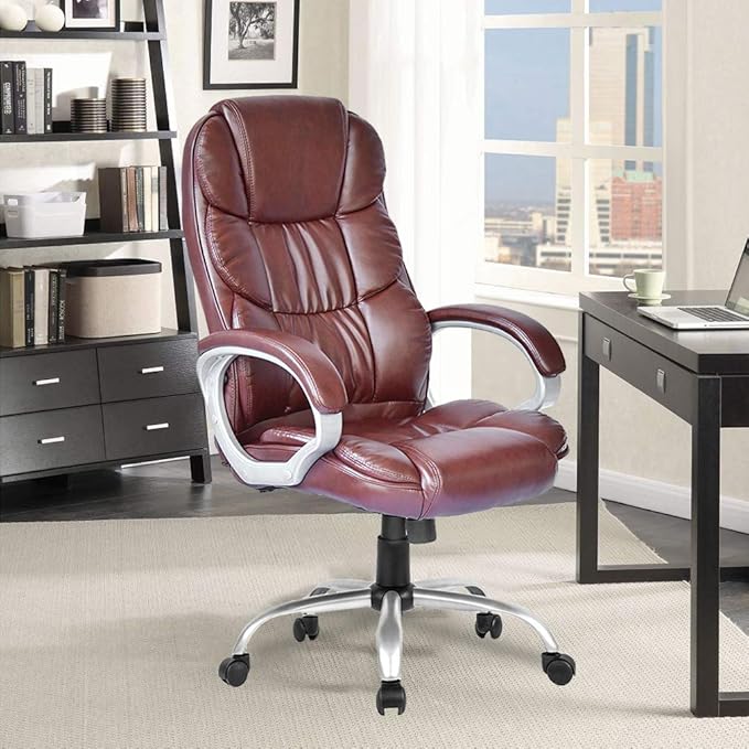 Office Chair Desk Chair Computer Chair Ergonomic Task Rolling Swivel Adjustable Stool High Back Executive Chair with Lumbar Support for Women Men,Brown