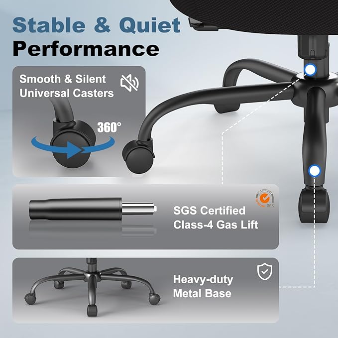 Ergonomic Office Chair, Home Computer Chair with 3D Adjustable Headrest and 4D Flip-Up Armrests, Adjustable Lumbar Support, Suitable for Office and Study, 6PC, Black
