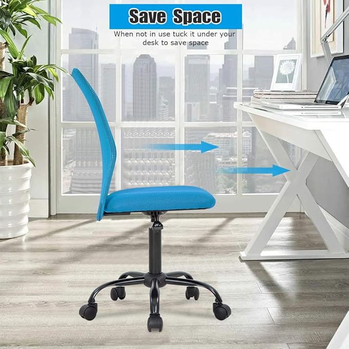 Home Office Desk Chair Ergonomic Mesh Computer Gaming Chair with Back Support Modern Executive Mid Back Rolling Swivel Chair for Men&Women (Blue)