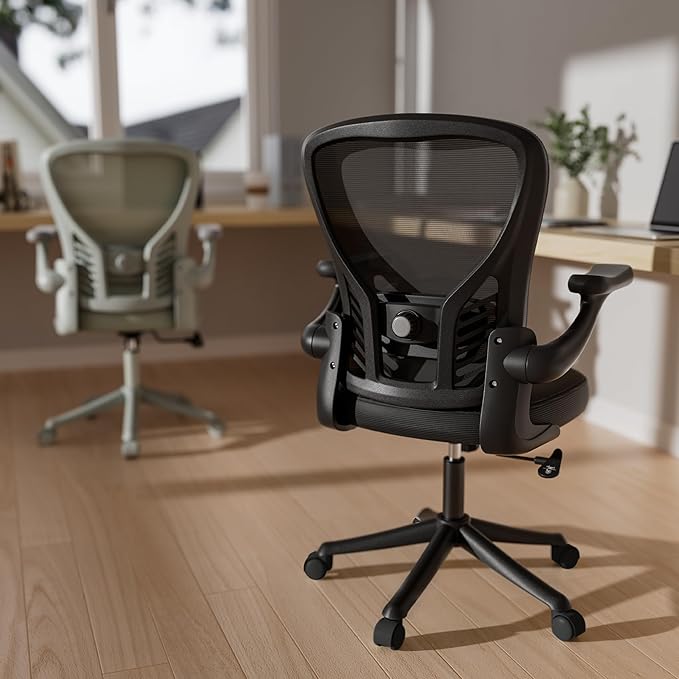 GYI Ergonomic Office Chair, Mesh Desk Chair with Adjustable Lumbar Support and 3D Flip-up Arms, Computer Chair with Wheels, Black