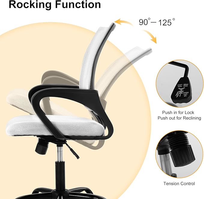 Computer Desk Chair,Work Chairs for Home Office,Ergonomic Office Chair with Lumbar Support,Mesh Office Chair with Arm and Wide Comfortable Seat,Adjustable Rolling Office Chair,White