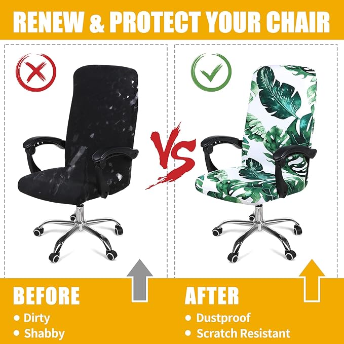 Smiry Stretch Printed Office Computer Chair Covers, Universal Desk Rotating Chair Slipcovers Removable Washable, Soft Fit Anti-Dust Spandex Protector Cover with Zipper, Green
