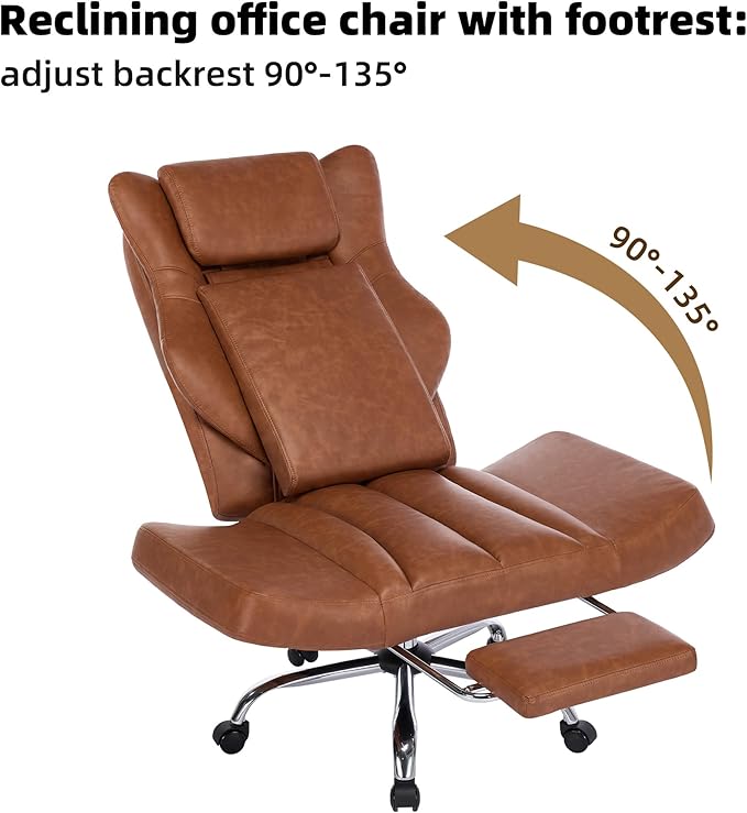 DYHOME Criss Cross Office Chair with Footrest, Executive Office Chair Ergonomic Flip-Up Armrest Office Chairs, Adjustable Reclining Computer Desk Chair for Working, Gaming, Relaxing,Brown Leather