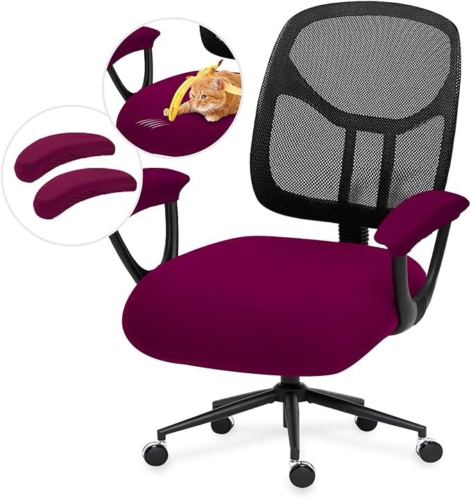 Stretchable Desk Office Chair Seat Cushion Covers & Armrest Covers - Universal Spandex Computer Chair Slipcover - Removable Washable Cushion Protectors Anti-scratch for Dogs, Cats, Pets