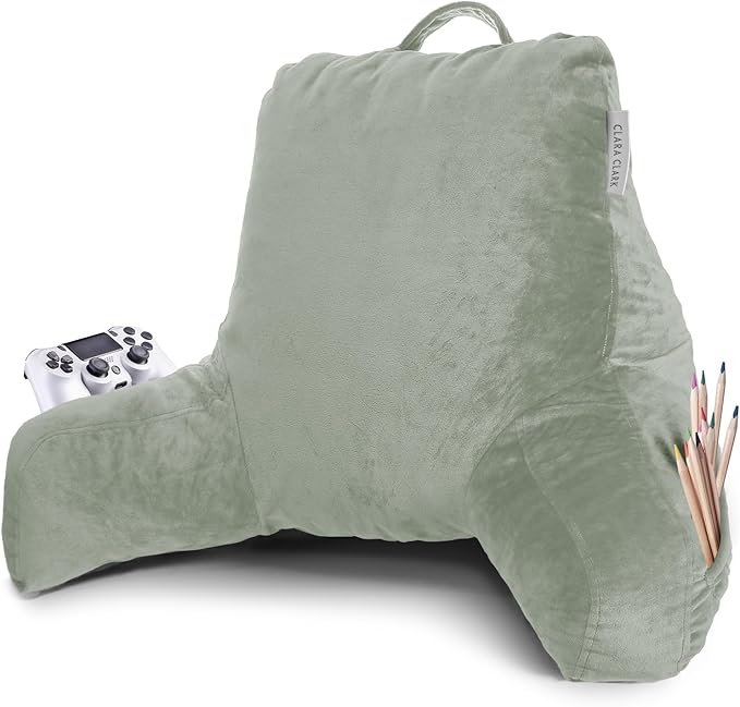 Clara Clark Reading Pillow with Shredded Memory Foam for Sitting Up in Bed and Couch, Back and Arms Adjustable Support for Adults & Teens Backrest Pillows for Reading, with Washable Cover Sage Green