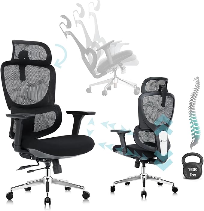 Jacia House TSCA Certified Ergonomic Mesh Office Chair, Big Tall Gaming Chair Adjustable Lumbar Support, 4D Armrests, 2D Headrest, 135° Reclining Rolling Swivel Desk Chairs with Seat Lock 600lb