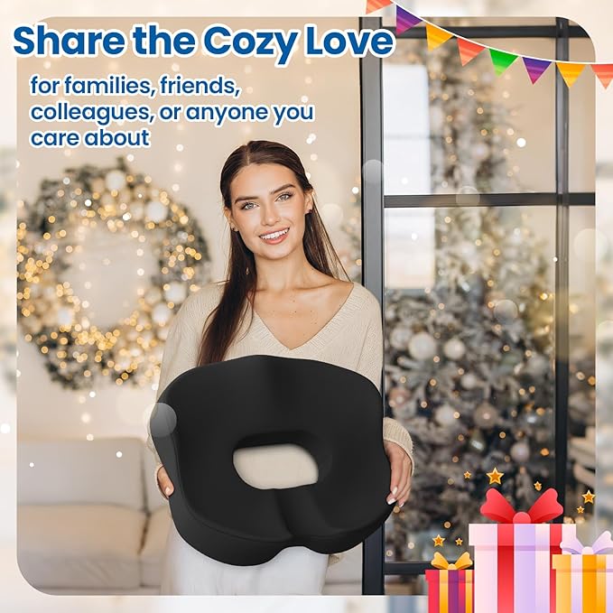 SweetSlubr Large Donut Pillow Seat Cushion for Hemorrhoid Discomfort&Tailbone Pressure, Office Chair Cushion for Long Sitting, Ergonomic Coccyx Pillow for Postpartum Pregnancy, Lifting Cushions, Black