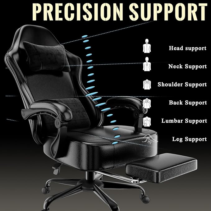 Gaming Chair with Pocket Spring Cushion and Footrest, Ergonomic Computer Chair for Adults, Breathable PU Leather Game Chair
