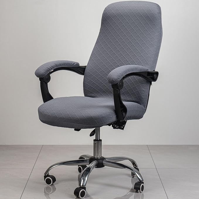 Melaluxe Office Chair Cover with Armrest Covers, Universal Stretch Desk Chair Cover, Computer Chair Slipcovers (Size: L) - Dark Gray