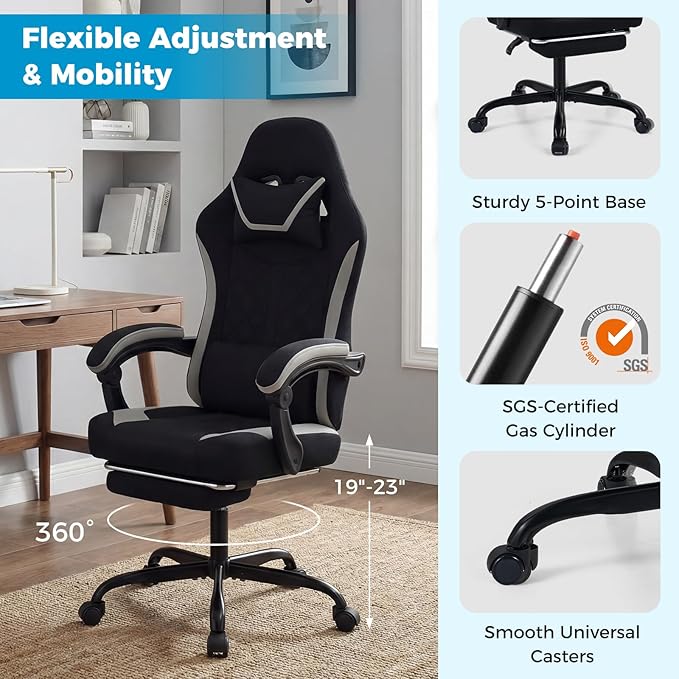 Goplus Gaming Chair, Ergonomic Office Chair with Foot Rest, Lumbar Support, Linkage Armrests, Detachable Headrest, 360°Swivel Computer Desk Chair w/Adjustable Backrest & Height, 330 lbs Capacity