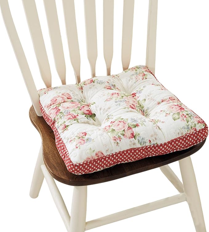 Boho Cotton Quilted Chair Cushion for Dining, Kitchen, Office Chairs - 16x16 Inch - Pattern I, Floral Print - Soft, Non-Slip, Machine Washable