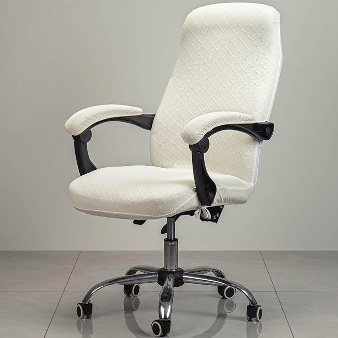 Melaluxe Office Chair Cover with Armrest Covers, Universal Stretch Desk Chair Cover, Computer Chair Slipcovers (Size: L) - Cream
