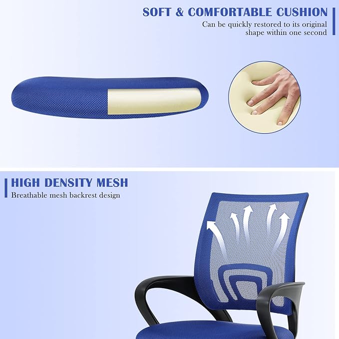 MKDLUFEI Office Chair, Adjustable Ergonomic Computer Task with Lumbar Support Mid Back Mesh Task with Backrest for Home Office Work Student, Adults, Blue