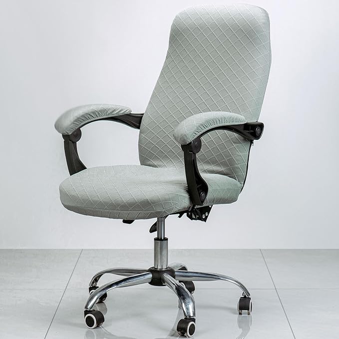 Melaluxe Office Chair Cover with Armrest Covers, Universal Stretch Desk Chair Cover, Computer Chair Slipcovers (Size: L) - Grayish Green