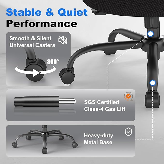 Ergonomic Office Chair, Home Computer Chair with 3D Adjustable Headrest and 4D Flip-Up Armrests, Adjustable Lumbar Support, Suitable for Office and Study, Black