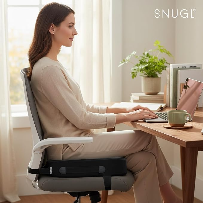 SNUGL Seat Cushion for Tailbone & Back Pain Relief – Orthopedic Memory Foam Coccyx Pillow for Office, Desk & Gaming Chairs – Sciatica & Lower Back Pain Relief, Long Sitting Comfort