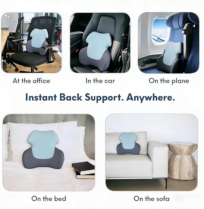 Comfort Lumbar Support Pillow for Office Chair, Ergonomic Memory Foam Lower Back Cushion, Lumbar Cushion for Desk Chair, Gaming Chair, Car Chair, Lower Back Pain Relief