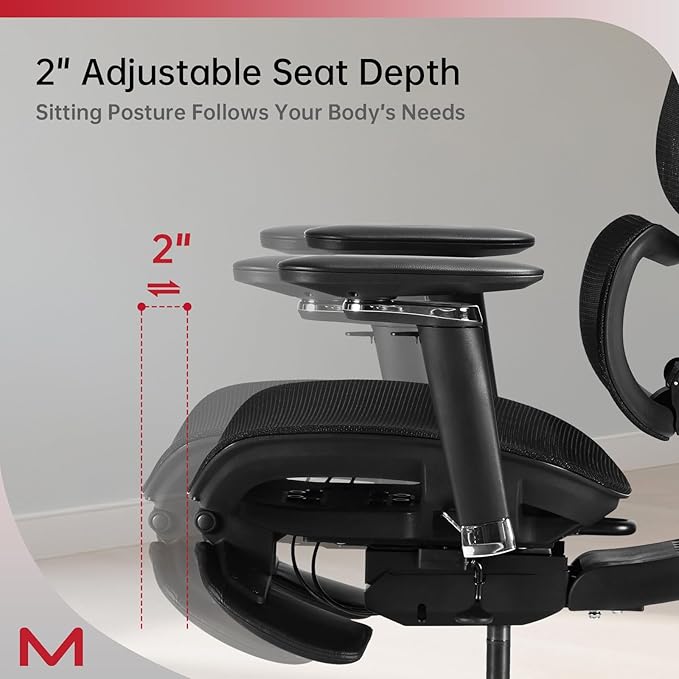 Ergonomic Office Chair with Footrest - High Back Mesh Desk Chair for Home Office, Reclining Computer Chair with Adjustable Lumbar, 3D Headrest, 300lb, 4'11"-6'3" - Black