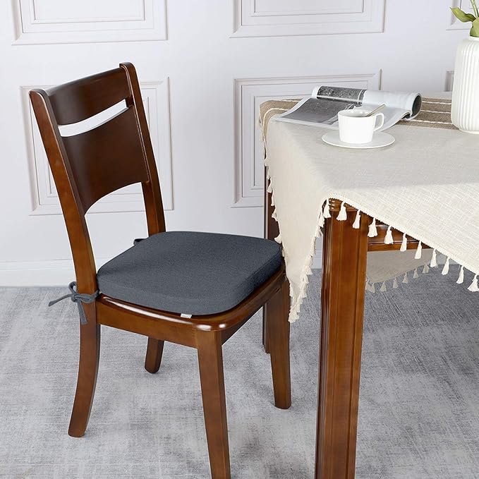 Shinnwa Seat Cushions for Kitchen Chairs Set of 4, Non Slip Dining Room Chair Cushion with Ties, 4 Pack, 15 x 15.5 inches, Dark Gray