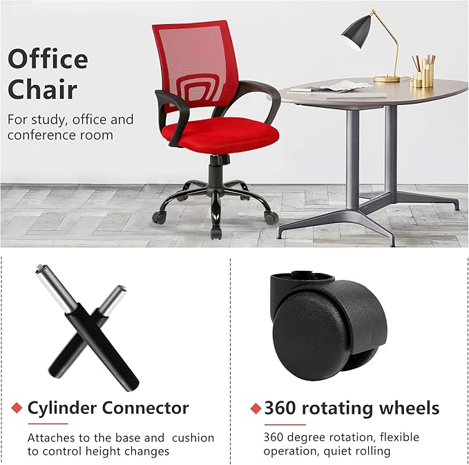 PayLessHere Office Computer Chair Ergonomic Cheap Desk Chair Adjustable Comfortable Mid Back Task Rolling Swivel with Lumbar Support for Home Office Desk, Red