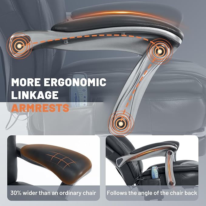 Massage Office Chair with Heat & Foot Rest, 6 Points Vibration, Ergonomic Executive Reclining Desk Chair, PU Leather Padded Seat for Home Office Comfort