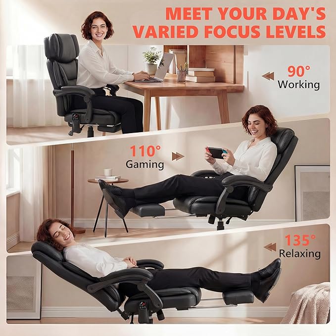 HOMCOM Massage Office Chair with Lumbar Heat, Ergonomic Executive Desk Chair with Adjustable Headrest, 6 Points Vibration, High Back, Reclining, Padded Armrests, Footrest, PU Leather, Black