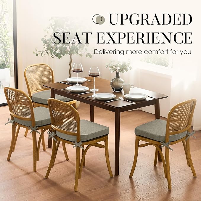 Basic Beyond Chair Cushions for Dining Chairs with Ties and Removable Cover, 2" Thick Seat Cushions for Kitchen Chairs, Set of 4, 17" x 16", Khaki