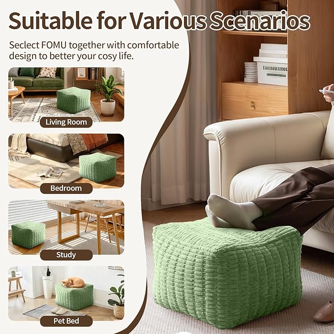 Pouf Ottoman, Soft Corduroy Pouf, Poofy Ottoman Foot Rest,Poufs for Adults, Poofs & Ottomans Furniture, Floor Poof-Chair for Living Room & Bedroom(1PC, Fruit Green, 26"×26"×16")