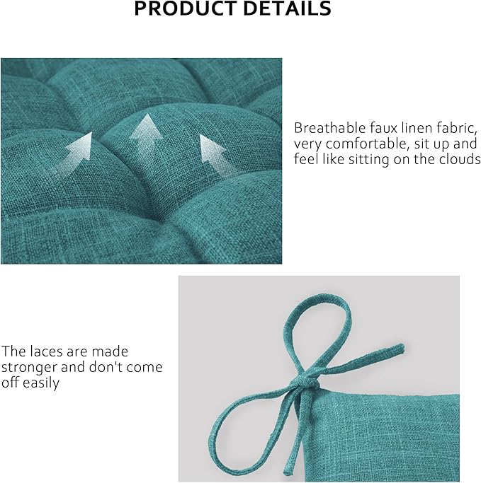 ELFJOY Rocking Chair Cushion Large Rocking Chair Pads with Ties Premium Linen High Back and Seat Cushion 2 Piece Set Linen Retro Blue