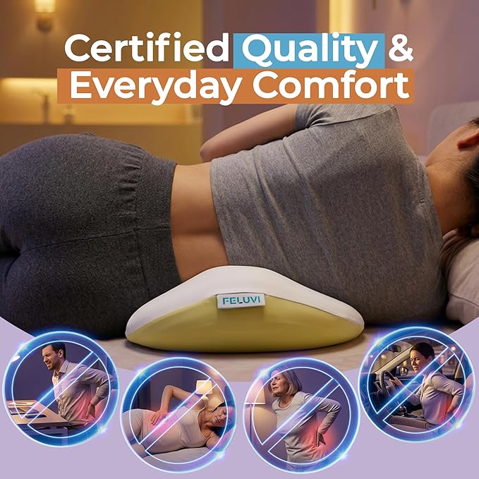 Lumbar Support Pillow for Sleeping, Memory Foam Lower Back Pillow for Bed, Ergonomic Back Support Cushion for Side & Back Sleepers, Breathable Washable Cover, Oeko-TEX & CertiPUR-US Certified