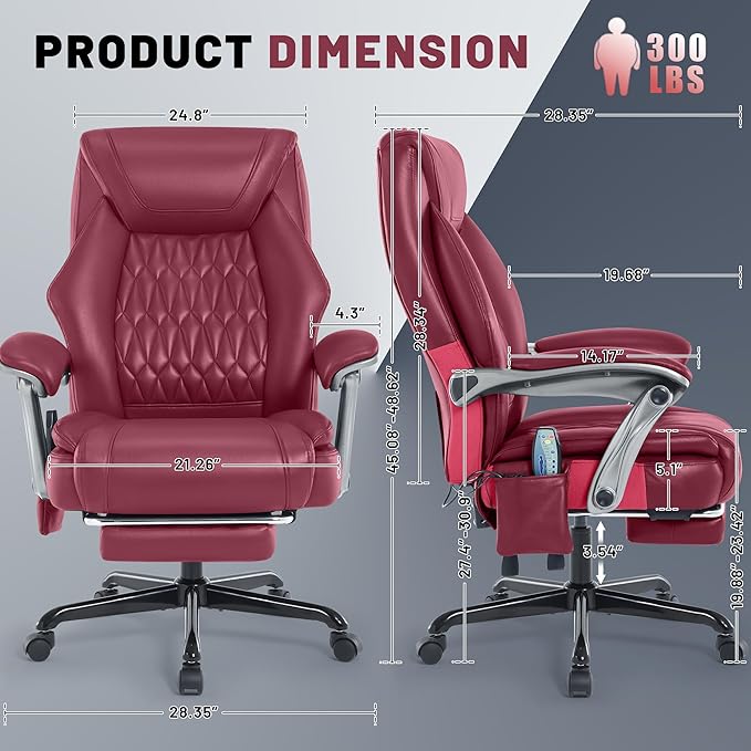 Massage Office Chair with Heat & Foot Rest, 6 Points Vibration, Ergonomic Executive Reclining Desk Chair, PU Leather Padded Seat for Home Office Comfort