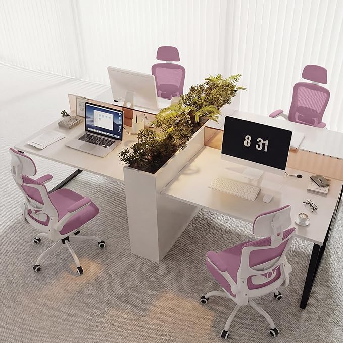 Office Chair, Ergonomic Mesh Desk Chair with Adjustable Lumbar Support and Headrest, Flip-up Armrests, High Back Computer Task Chair for Home and Executive Office (W-All Purple)