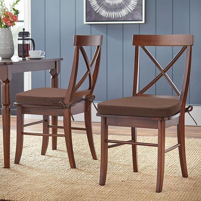 Shinnwa Dining Chair Cushions Set of 4, Non-Slip Kitchen Chair Cushions with Detachable Straps and Machine Washable Cover, 4 Pack, 17x16x2in, Brown
