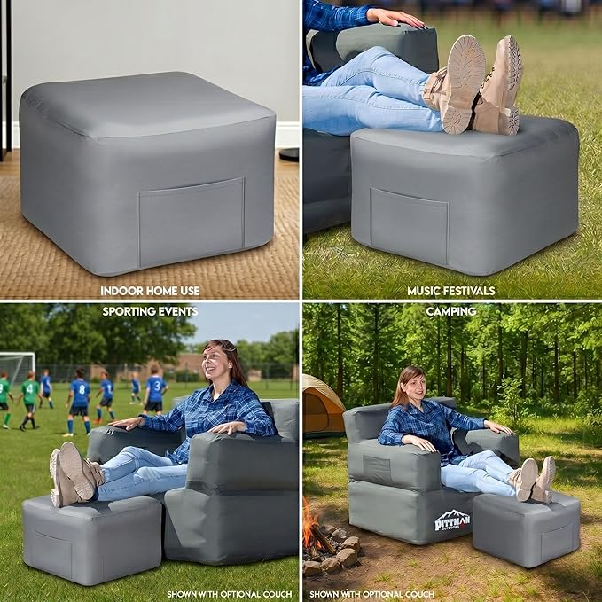 Pittman Inflatable Ottoman Foot Rest for Camping - Outdoor Pouf Ottoman is Waterproof for Camping & Patio - Removable Cover for Easy Cleaning - Inflatable Foot Stool Matches Our Popular Furniture Set