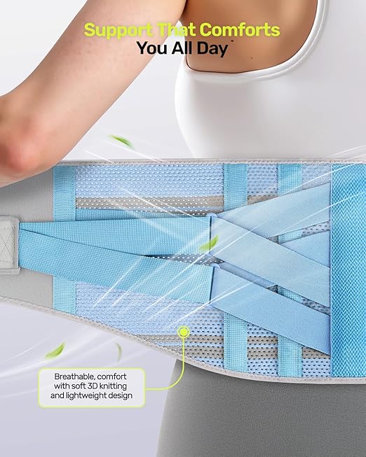 Rakiie Back Brace for Women, 9X Support System with Upgraded 3D Silicone Pad, Ergonomic Adjustable Lumbar Support for Pain Relief, Sciatica Blue Size S (Waist: 28.7" – 35.8")