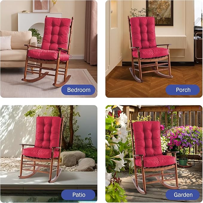 IPYNBAP Rocking Chair Cushion, Waterproof and Fade-Resistant Patio Chair Cushions, Tufted Chair Pads for Rocker Furniture, 17x17 Inch, Indoor/Outdoor Seat Cushions with Ties, Burgundy (Pack of 2)