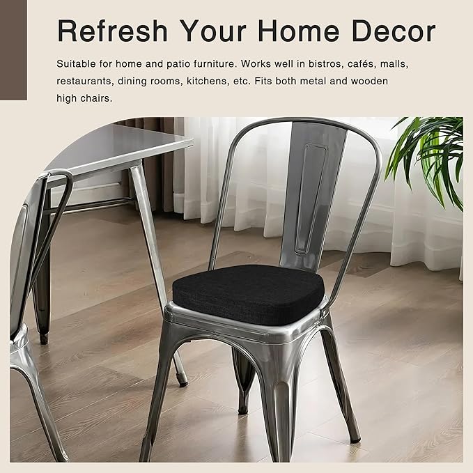 OVOV 14x14 Chair Cushions for Metal Dining Chairs Set of 2 Non Slip Thick Textured Chair Pads for Dining Chairs with Ties and Removable Cover (Black)