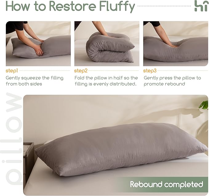 HIGOGOGO Memory Foam Body Pillow, Thickened Large Long Bed Pillow for Adults, Full Body Pillow with Removable Pillow Cover(20x54 Inch),Beige