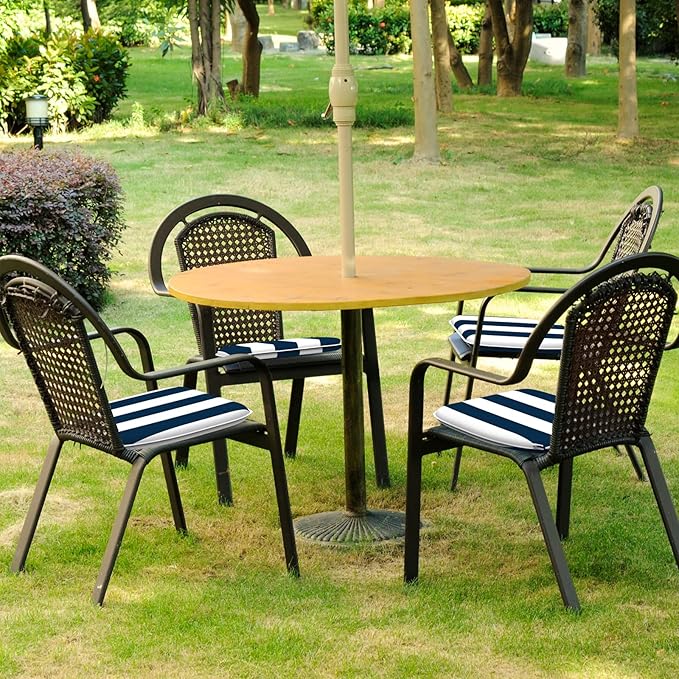 DYTXIII Set of 4 Outdoor Chair Cushions with Ties,Water Repellent Patio Chair Pads 17"x 16" for Outdoor Furniture,Round Corner Seat Cushions for Garden Yard Kitchen Cabana Navy