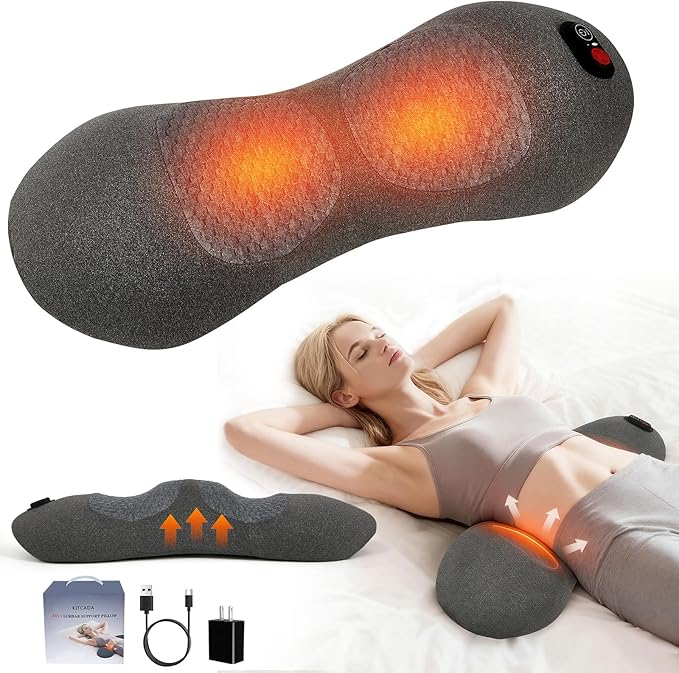 3 in 1 Back Massager Electric Lumbar Support Pillow with Heat, Adjustable Height for Bed and Chair, Design to Support Lower Back Comfort, Relaxation Device for Home Use