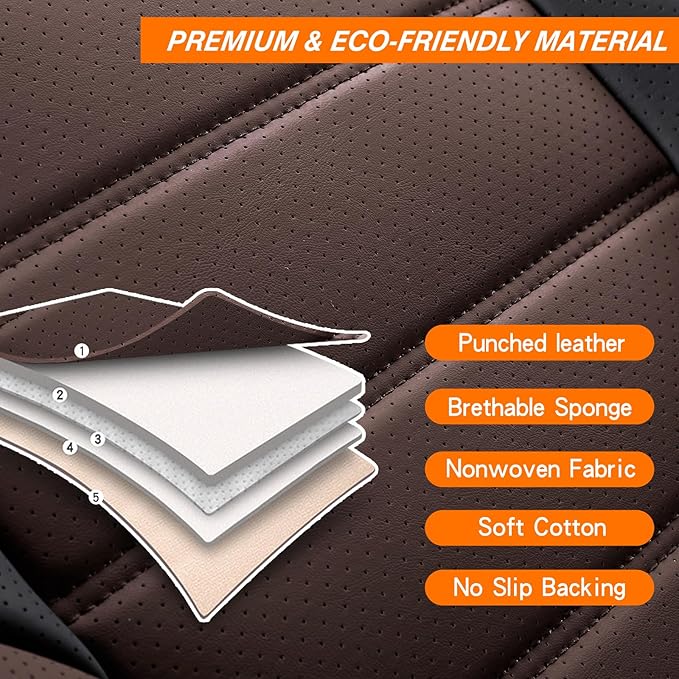 MINGBRON Seat Covers, Car Seat Covers Front Seats, Car Seat Cover, Car Seat Protector Waterproof, Car Seat Cushion Nappa Leather, Brwon Seat Covers Carseat Cover Universal Fit for Most Cars