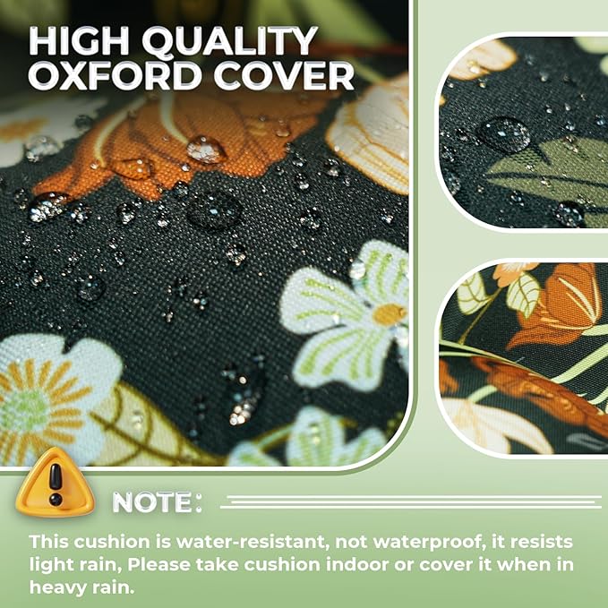 Outdoor Chaise Lounge Chair Cushion Waterproof 74.4 x 22 x 4.7 Inches Memory Foam Lounge Chair Cushions for Outdoor Furniture with Ties, Thickened Pool Lounge Chair Cushion, Green Floral