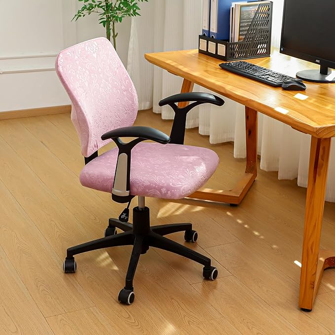 FORCHEER Split Office Chair Covers 2 Pieces Stretch Pink Velvet Separated Desk Chair Slipcover for Backrest and Seat Washable