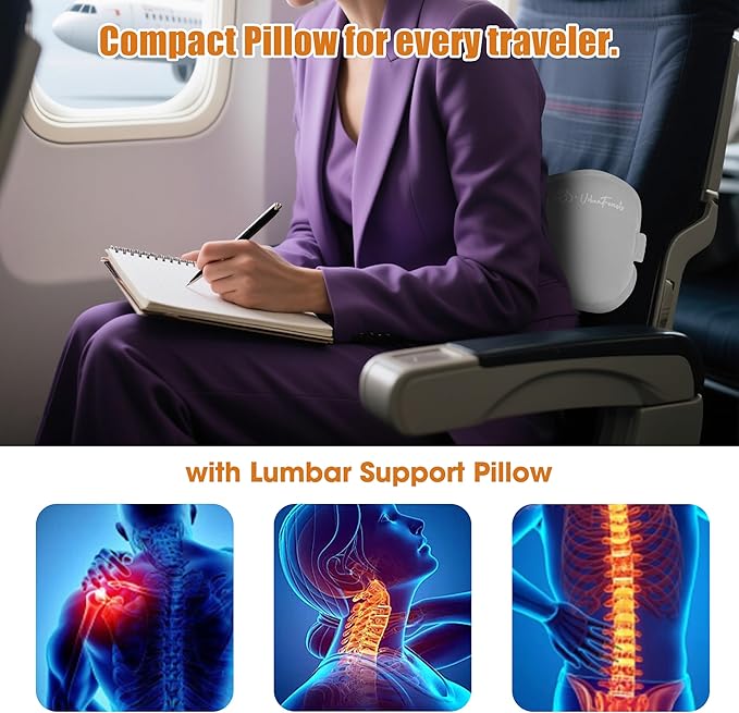Inflatable Lumbar Pillow for Travel, Lumbar Support Self-Inflating for Car, Neck Pillow Inflatable Lumbar Support Travel Lumbar Pillow for car (Grey)