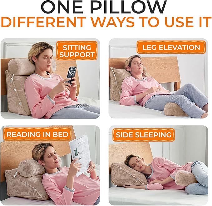 Cheer Collection Reading Wedge Pillow - Adjustable Wedge Reading Pillow with Neck Support, Hollow Fiber-Filled Backrest Pillow for Reading, Gaming, and TV Watching, Taupe
