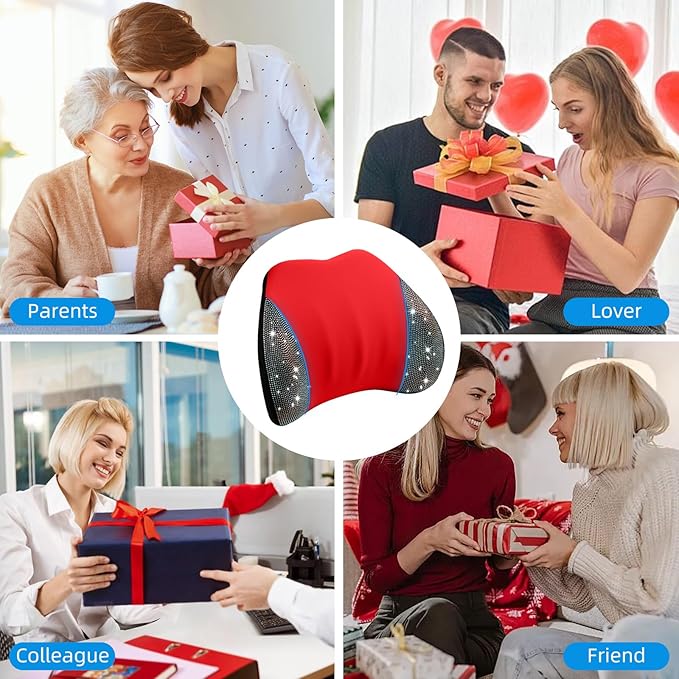 Lumbar Support Pillow with Diamond, Memory Foam Lumbar Pillow for Office Chair for Lower Back Pain Relief, Car Lumbar Support for Driving Seat, Back Support Pillow for car Chair (Red)